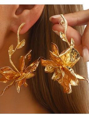 Boho Oversized Gold Statement Earrings Spring Floral Style